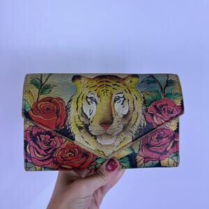 Anuschka hand painted tiger leather wallet